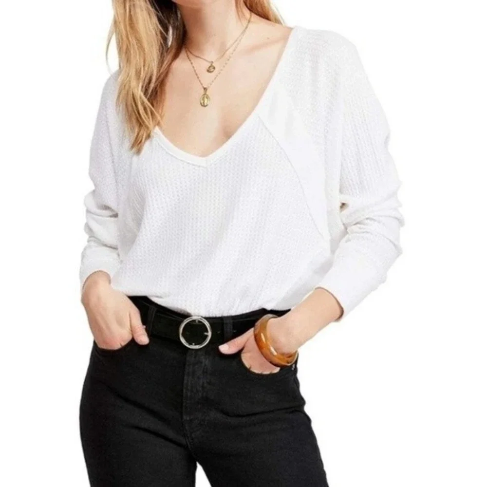 Free People Santa Clara Thermal Shirt Top Long Sleeve White size XS new w… - Picture 3 of 16